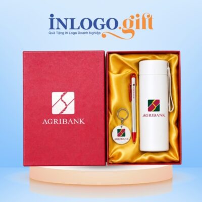 Bộ giftset quà tặng in logo 3 món gồm bình giữ nhiệt, bút bi và móc khoá BCS-49